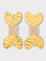 Destree Destree Earrings, Gold, Sonia Double Strass Sculptured Medailons Earrings