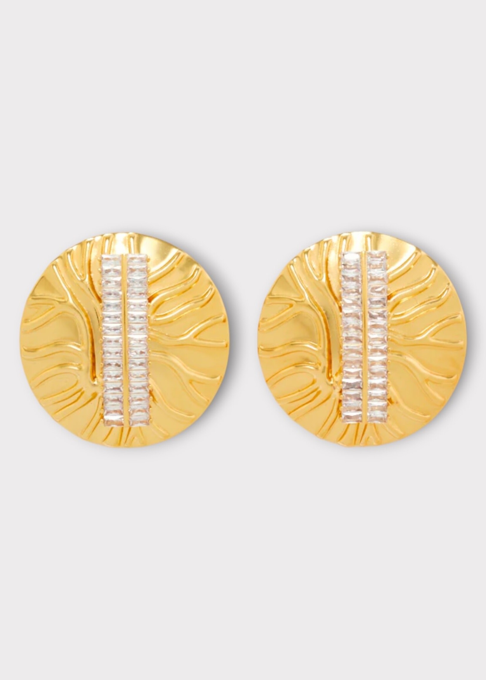 Destree Destree Earrings, Gold, Sonia Ribbed Medailon Earrings