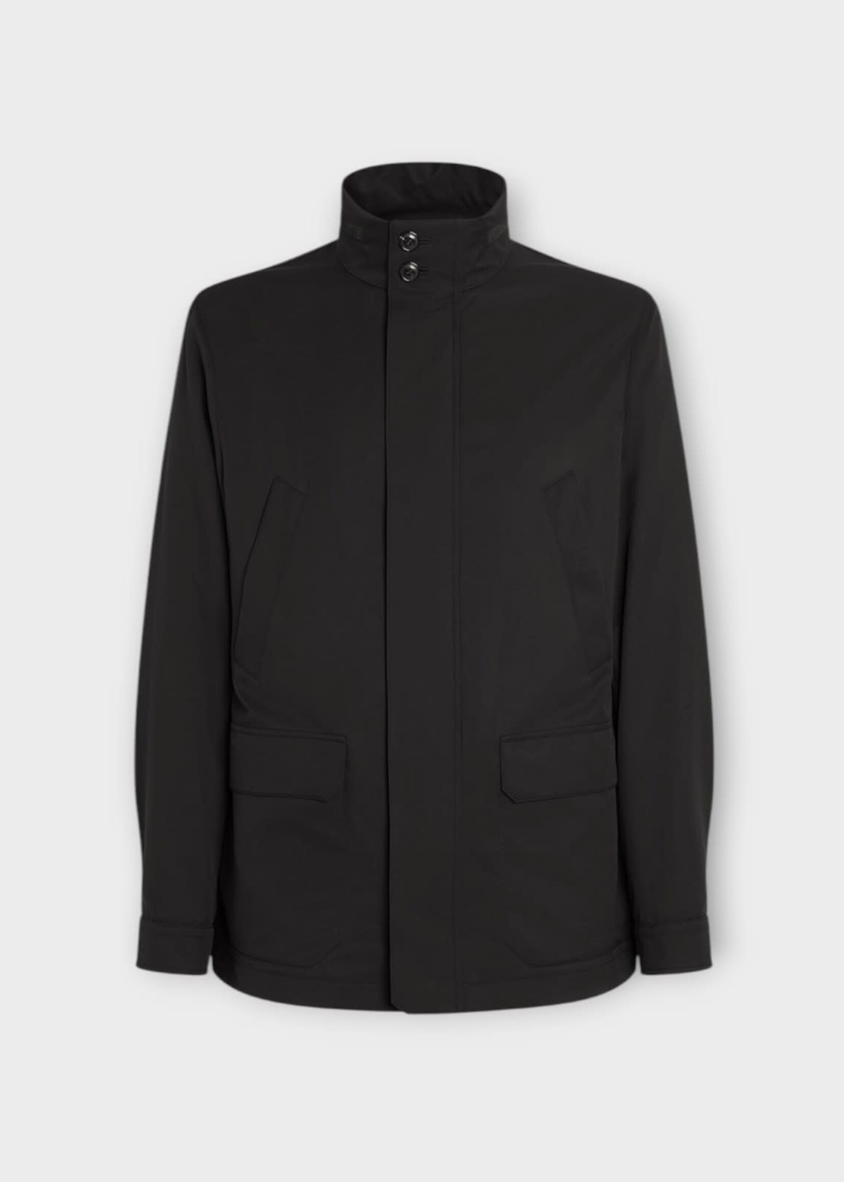 Zegna Zegna Jacket, Black, High Collar Zipped Saharan Jacket w/ Patch Pockets