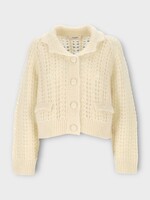 Celine Celine Knitwear, White, Mohair Collared Button Up Crochet Cardigan In Off White