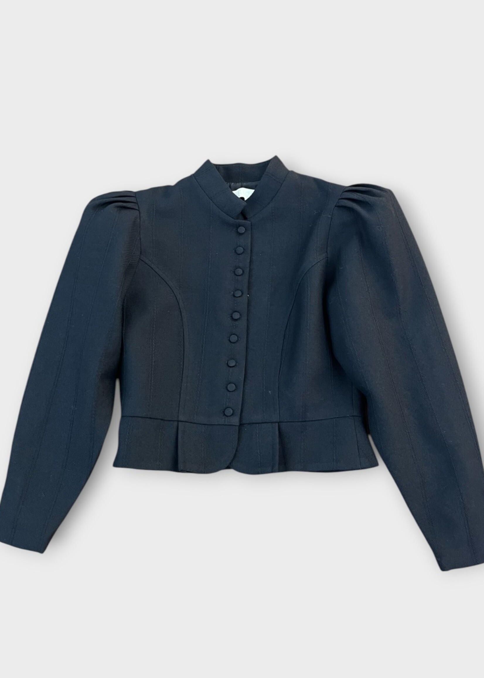 Destree Destree Jacket, Black, Wool Amoako Stripe Puffed Sleeves Button Up Jacket