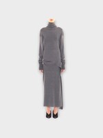Lanvin Lanvin Dress, Grey, Wool & Cashmere Turtle Neck Draped Midi Dress In Dove