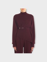 Lanvin Lanvin Knitwear, Red, Cashmere & Wool Turtle Neck Draped Jumper In Bacchus w/ Golden Brooch