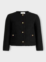 Patou Patou Jacket, Black, Wool Mix Boxy Fit Crew Neck Buttoned Jacket In Black w/ Patch Pockets