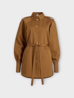 Patou Patou Dress, Brown, Collared Belted Shirt Mini Dress In Nutmeg