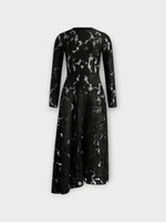 Patou Patou Dress, Black, Asymmetric Long Sleeves Lace Midi Dress In Black