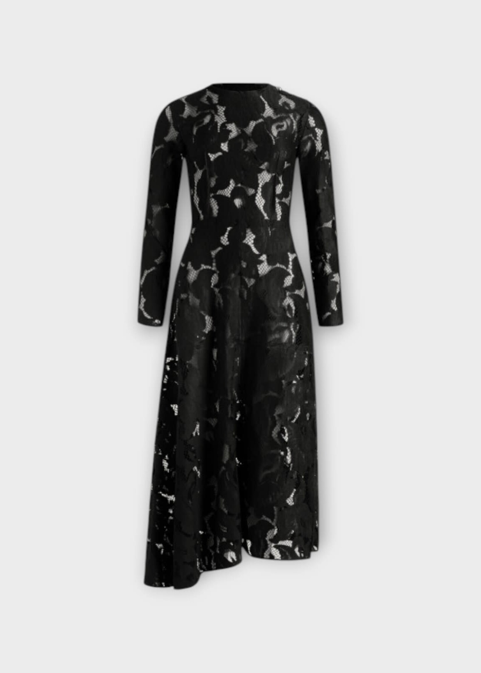 Patou Patou Dress, Black, Asymmetric Long Sleeves Lace Midi Dress In Black