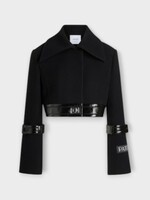 Patou Patou Jacket, Black, Wool Mix Collared Cropped Belted Lock Jacket In Black