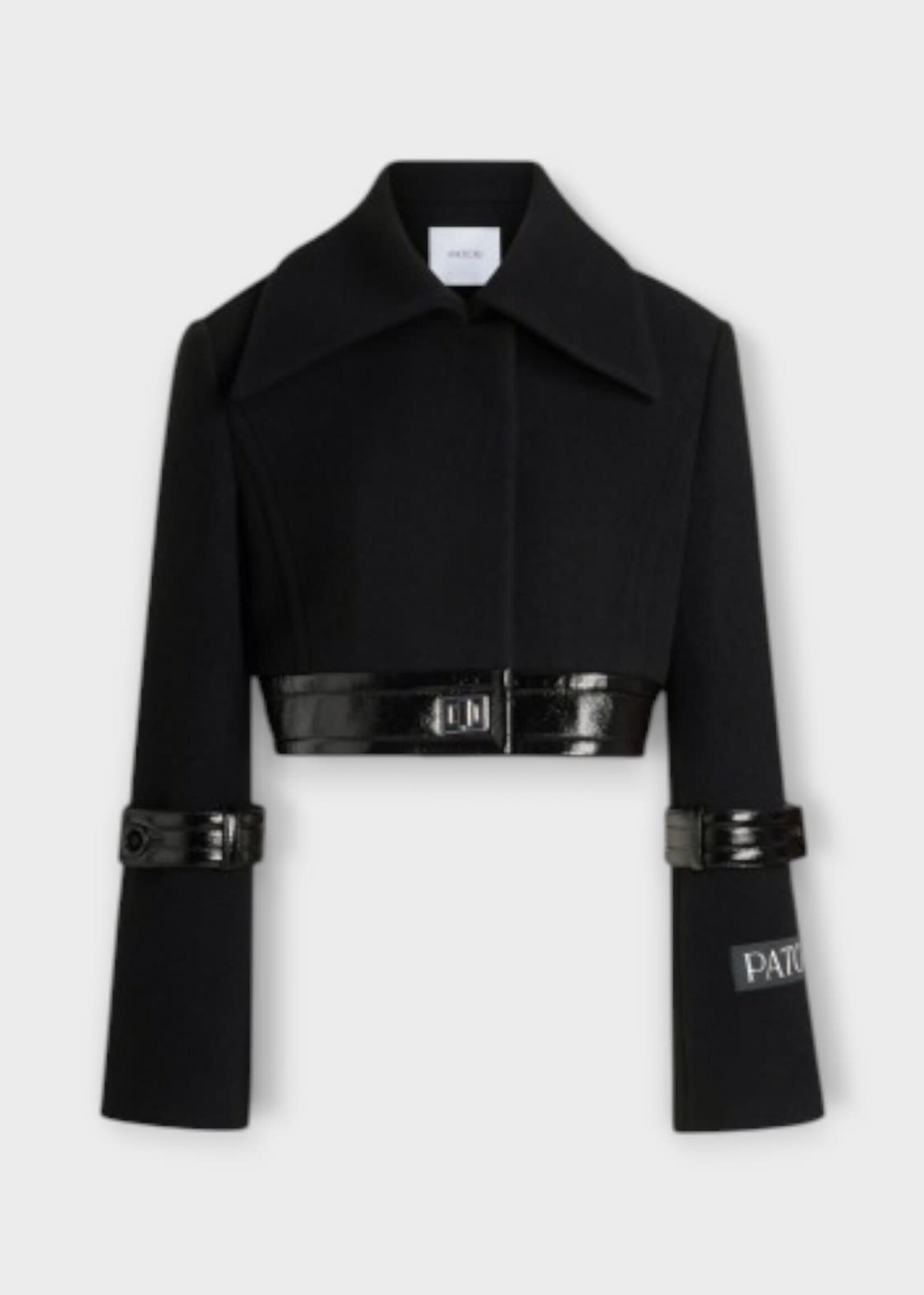 Patou Patou Jacket, Black, Wool Mix Collared Cropped Belted Lock Jacket In Black