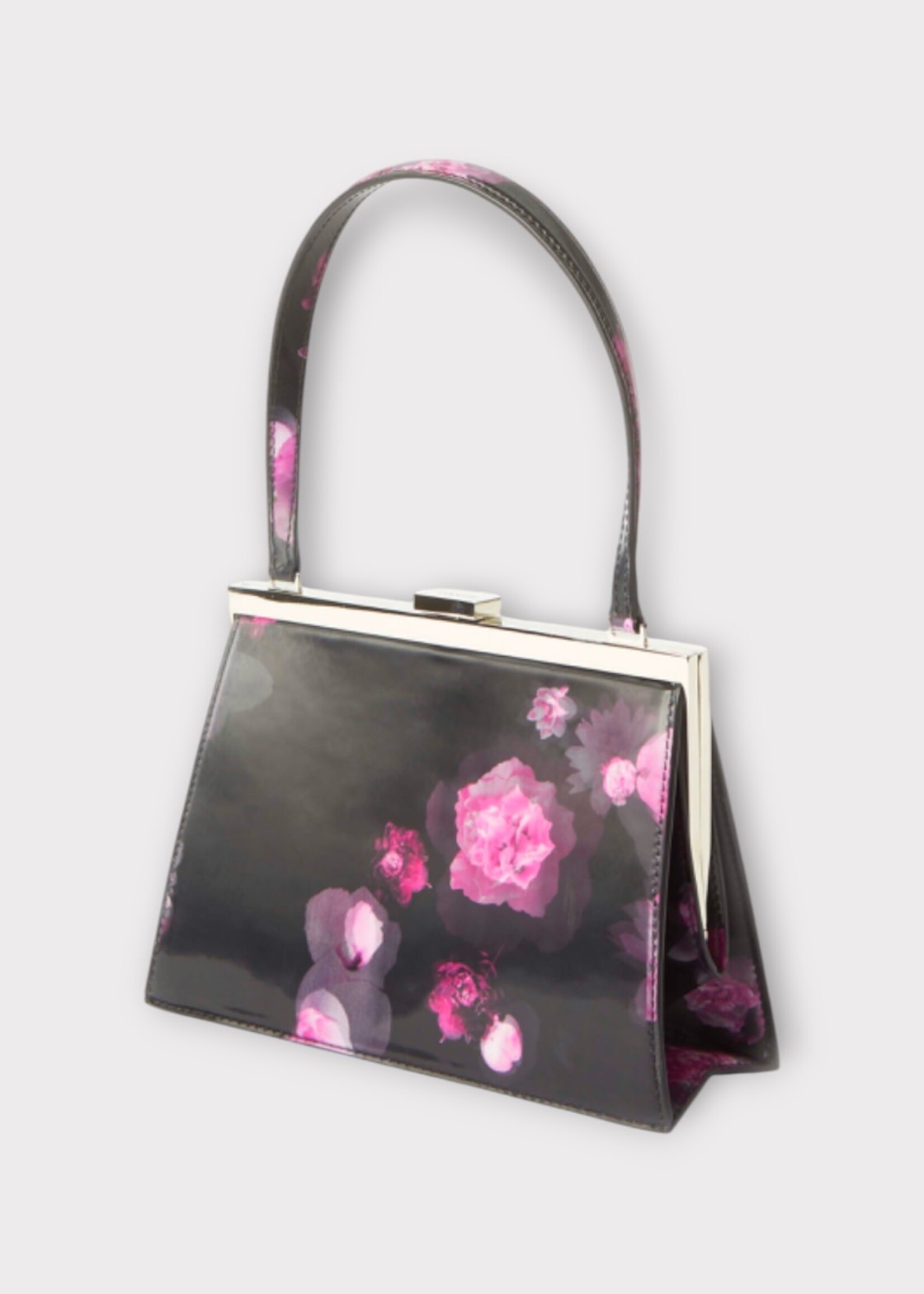 Coperni Coperni Bag, Multi, Holographic Top Handle Mini Lady Bag In Pink & Black w/ Flower Print