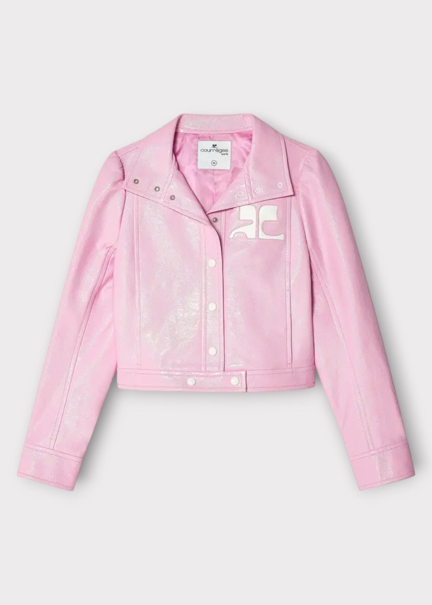 Courreges Courreges Jacket, Pink, Vinyl High Neck Cropped Reedition Iconic Jacket in Rose w/ Logo Patch
