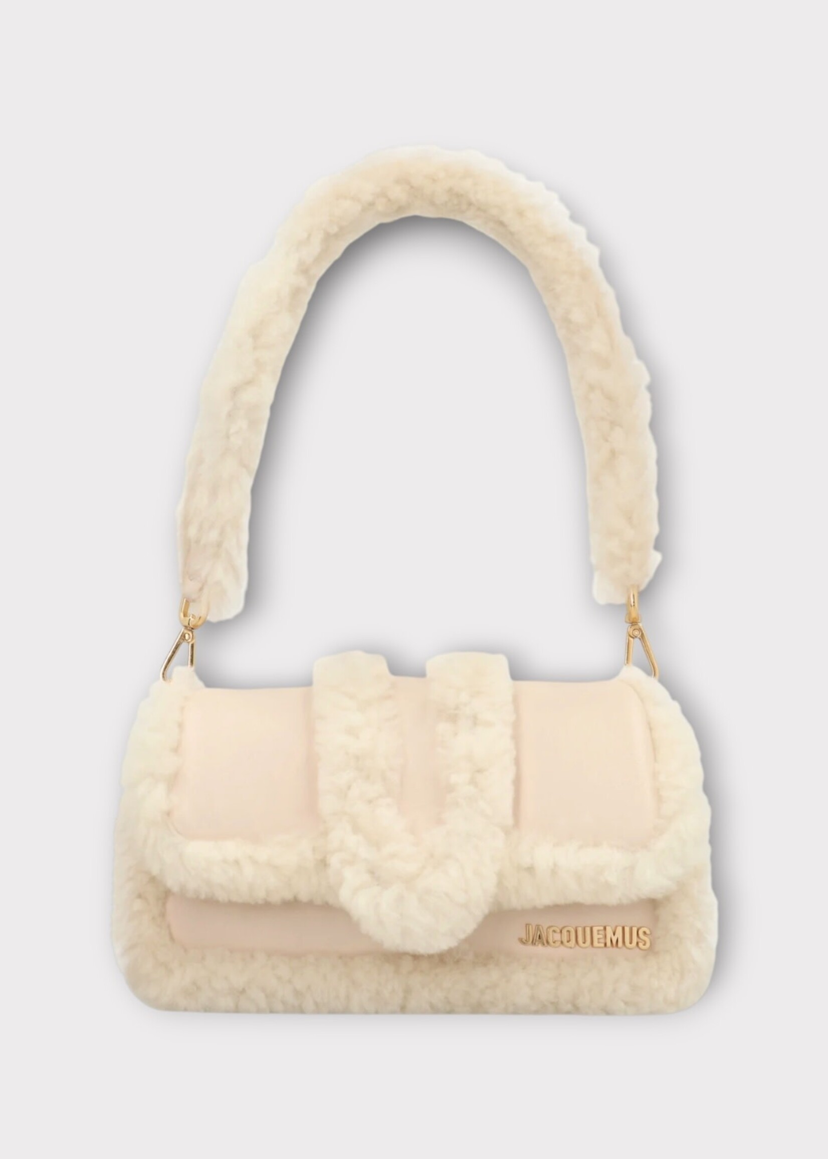 Jacquemus Jacquemus Bag, Beige, Le Petit Bambimou Doux Leather Top Handle Shoulder Bag In Light Beige w/ Shearling Details