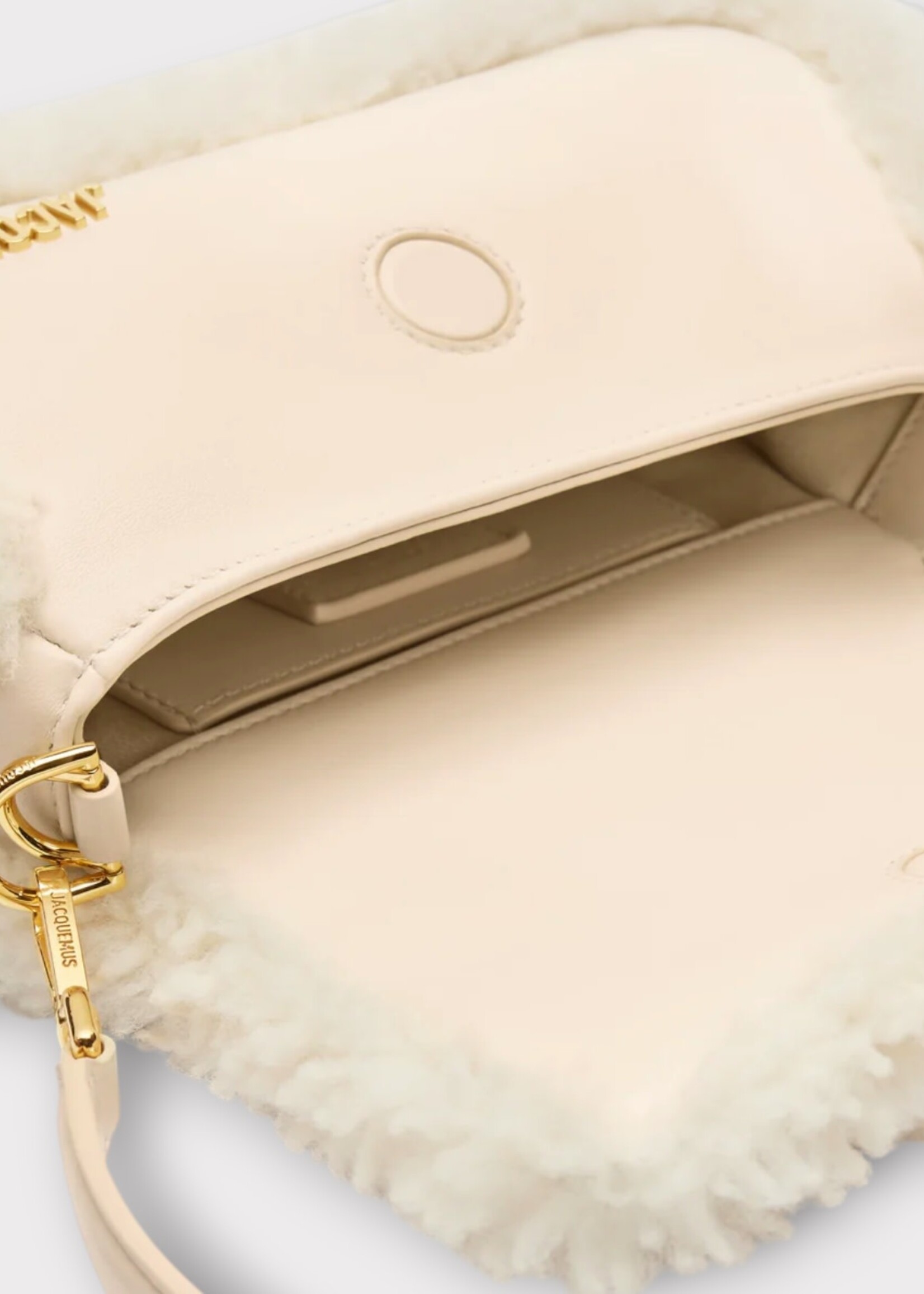 Jacquemus Jacquemus Bag, Beige, Le Petit Bambimou Doux Leather Top Handle Shoulder Bag In Light Beige w/ Shearling Details