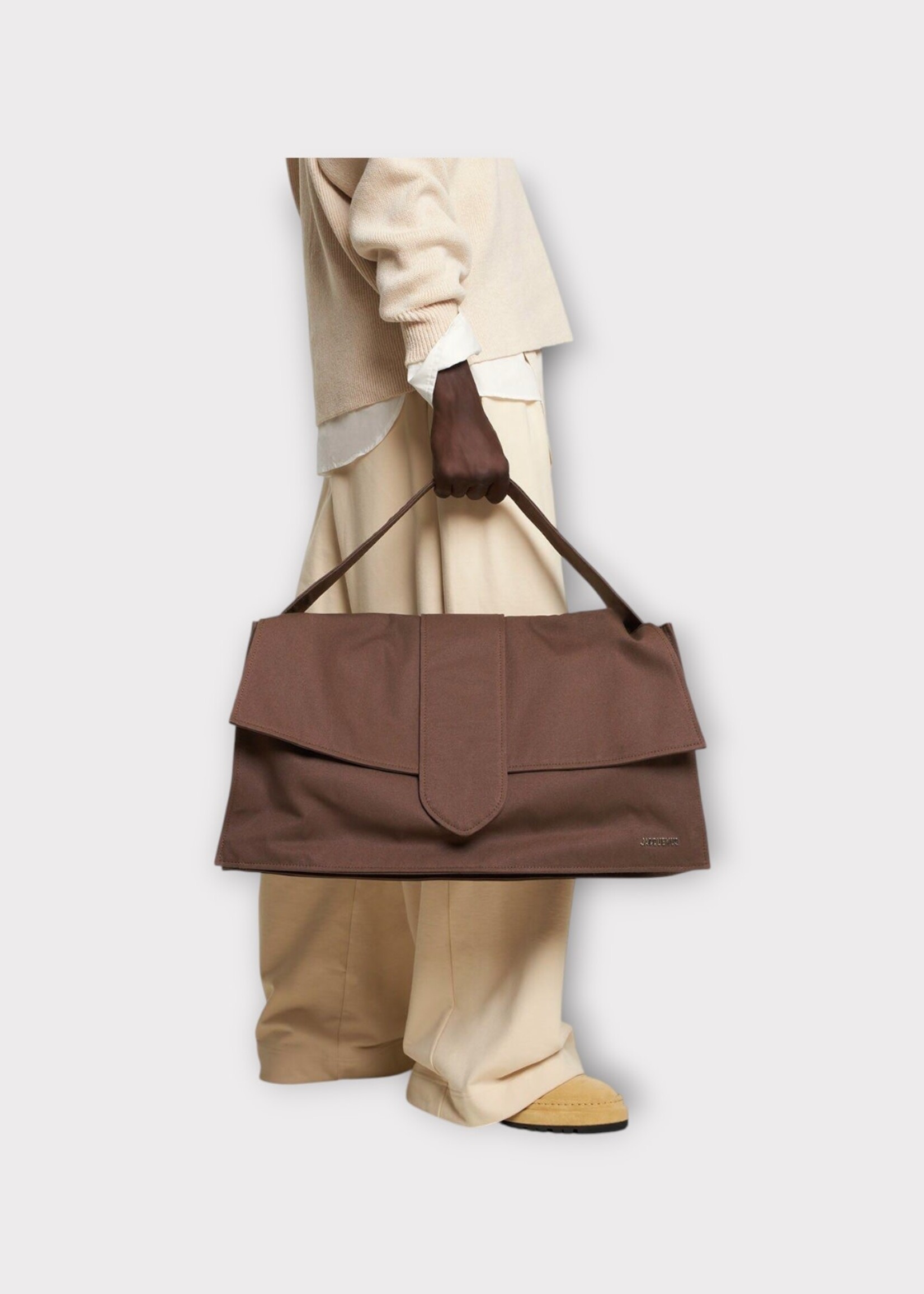 Jacquemus Jacquemus Bag, Brown, Le Bambino De Voyage Cotton Shoulder Flap Bag in Taupe