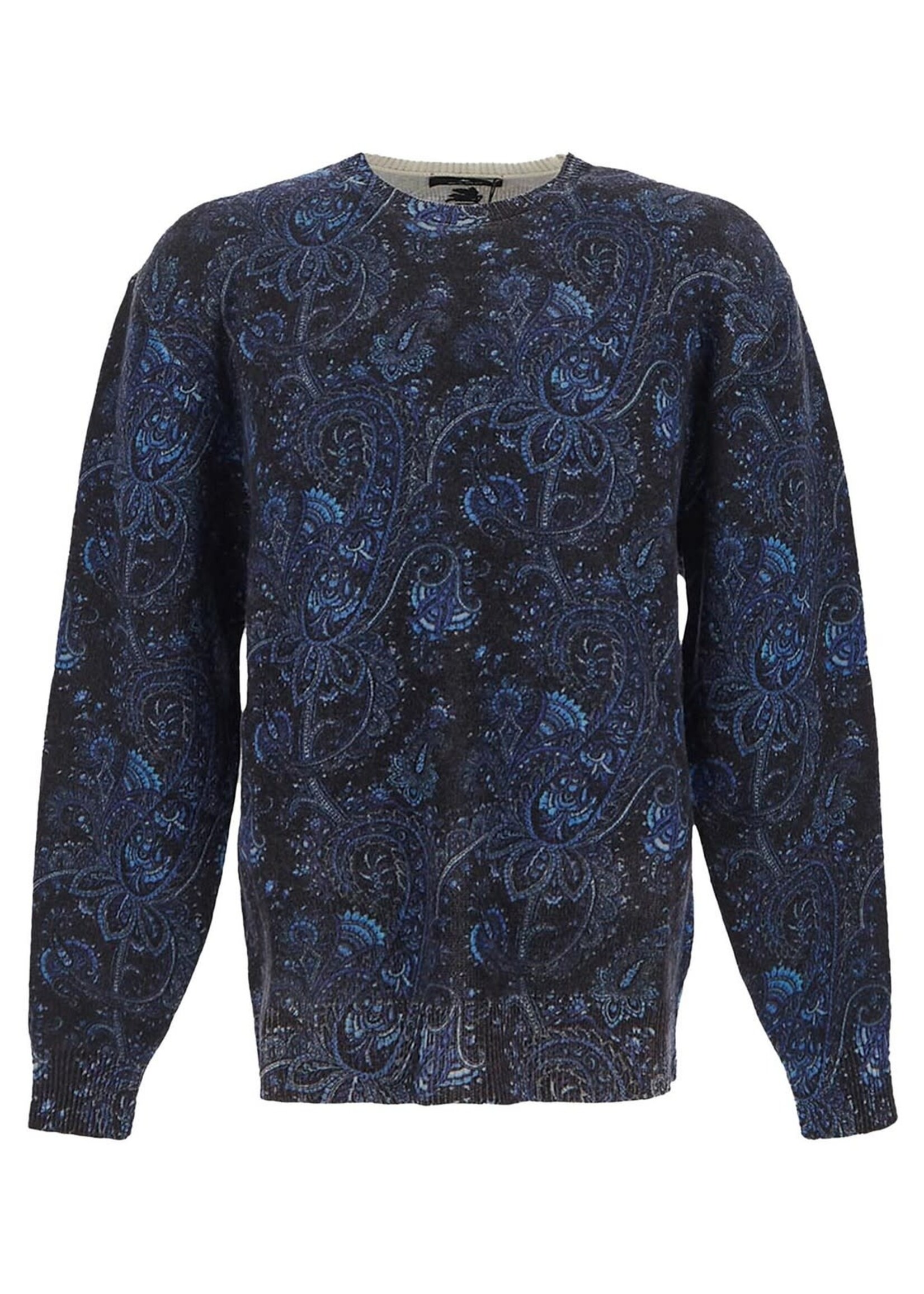 Etro Etro Knitwear, Print, Wool Crew Neck Sweater in Paisley Blue Print
