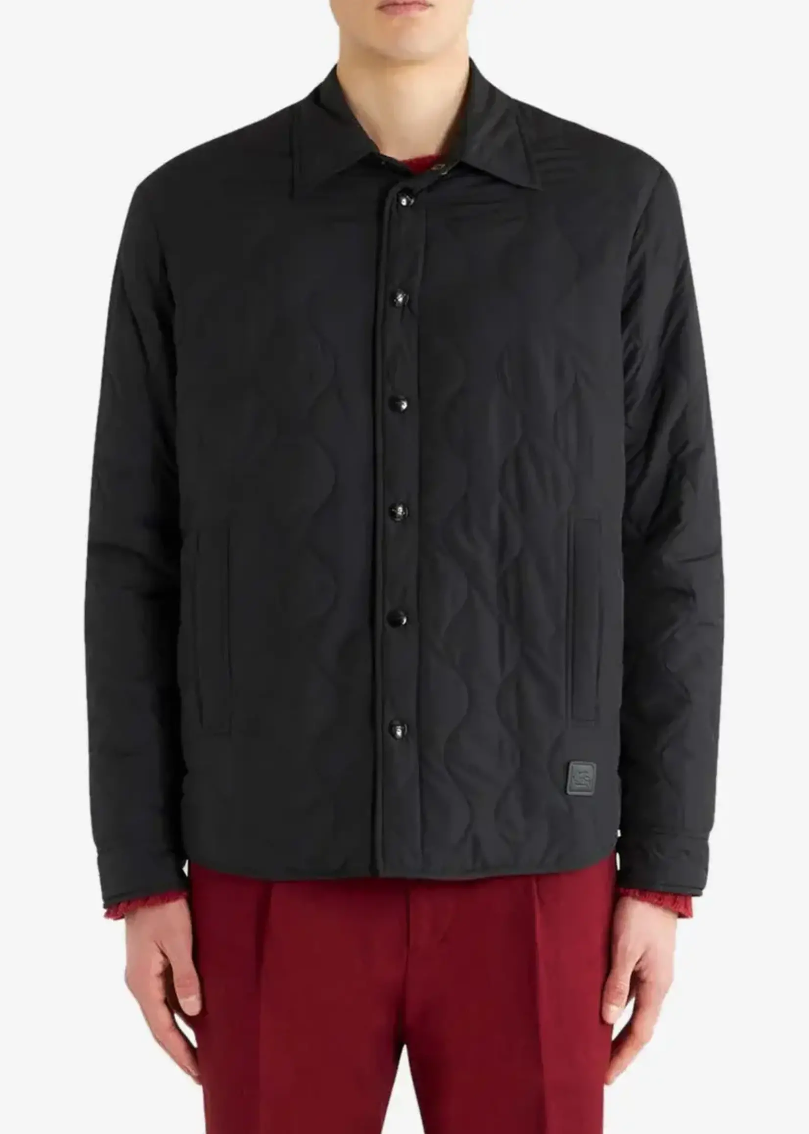 Etro Etro Jacket, Black, Collared Button Up Quilted  Jacket In Black w/ Piped Side Pockets