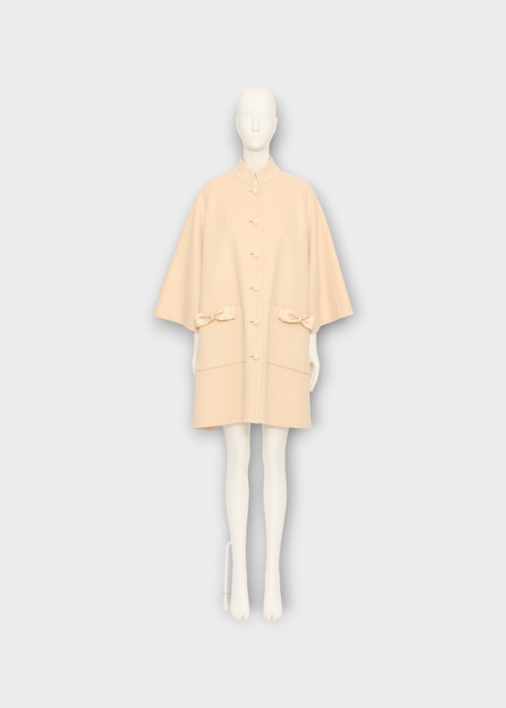 Valentino Valentino Coat, Beige, Wool & Cashmere Solid Compact Drap Coat In Birch w/ Bow Details