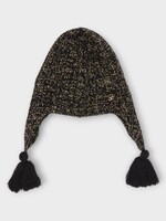 Valentino Valentino Hat, Multi, Wool And Lurex Knitted Beanie In Nero & Gold w/ Pompoms