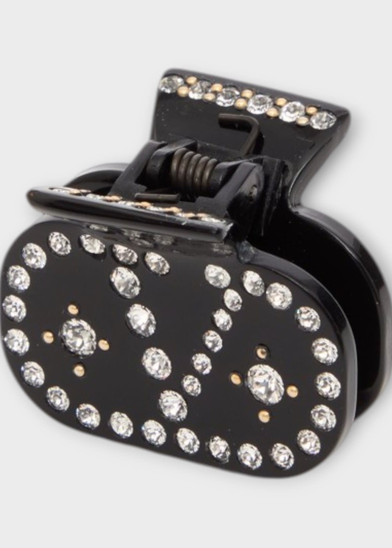 Valentino Valentino Hair Accessory, Multi, V-Logo Hair Clip In Black & Gold w/ Crystals