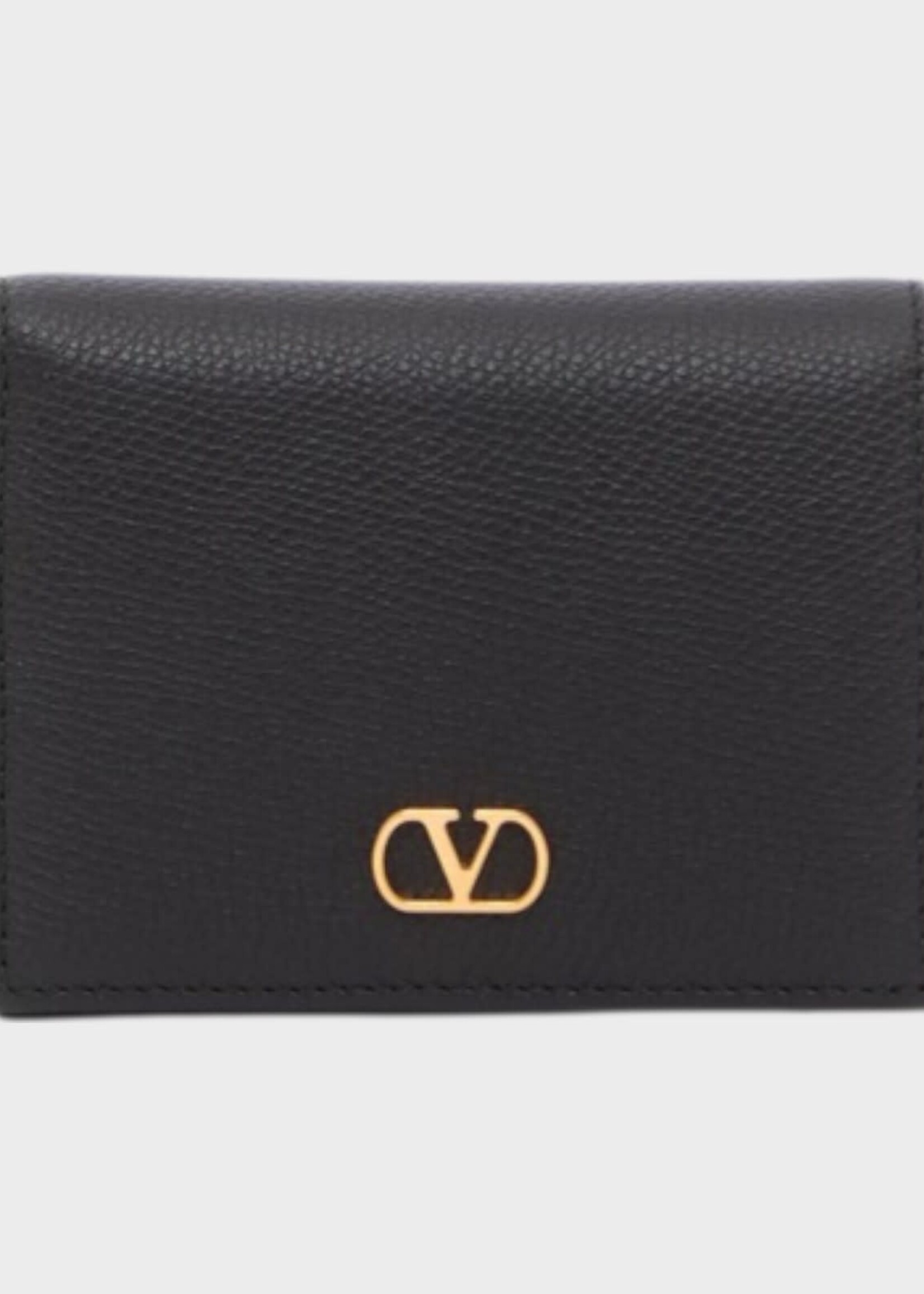 Valentino Valentino Wallet, Black, Soft Grain Calf Leather Flap Wallet In Nero w/ Vlogo Signature