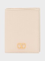 Valentino Valentino Wallet, White, Soft Grain Calf Leather Flap Wallet In Light Ivory w/ Vlogo Signature