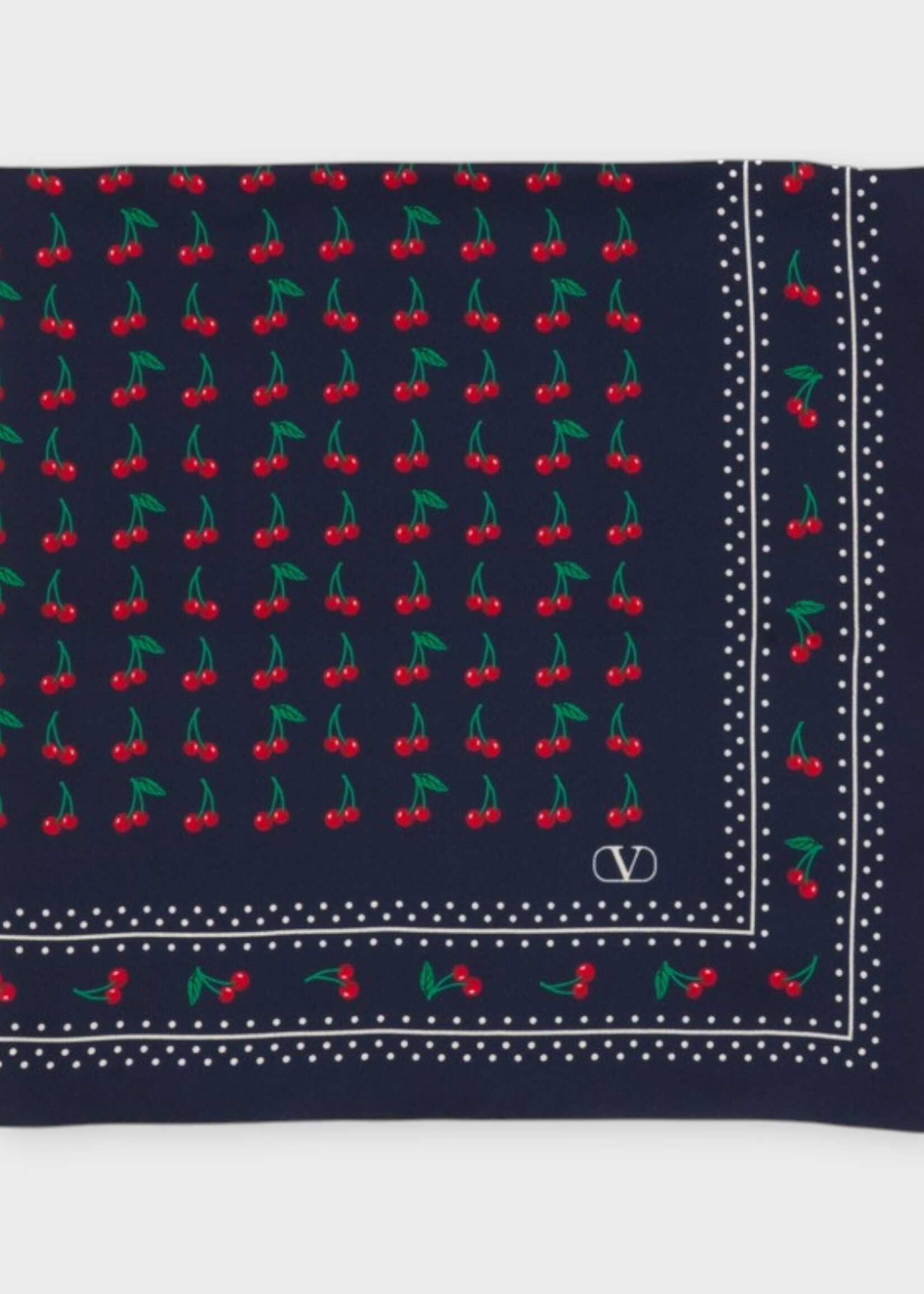 Valentino Valentino Scarf, Print, Silk 70x70 Foulard In Navy w/ Cherry Print