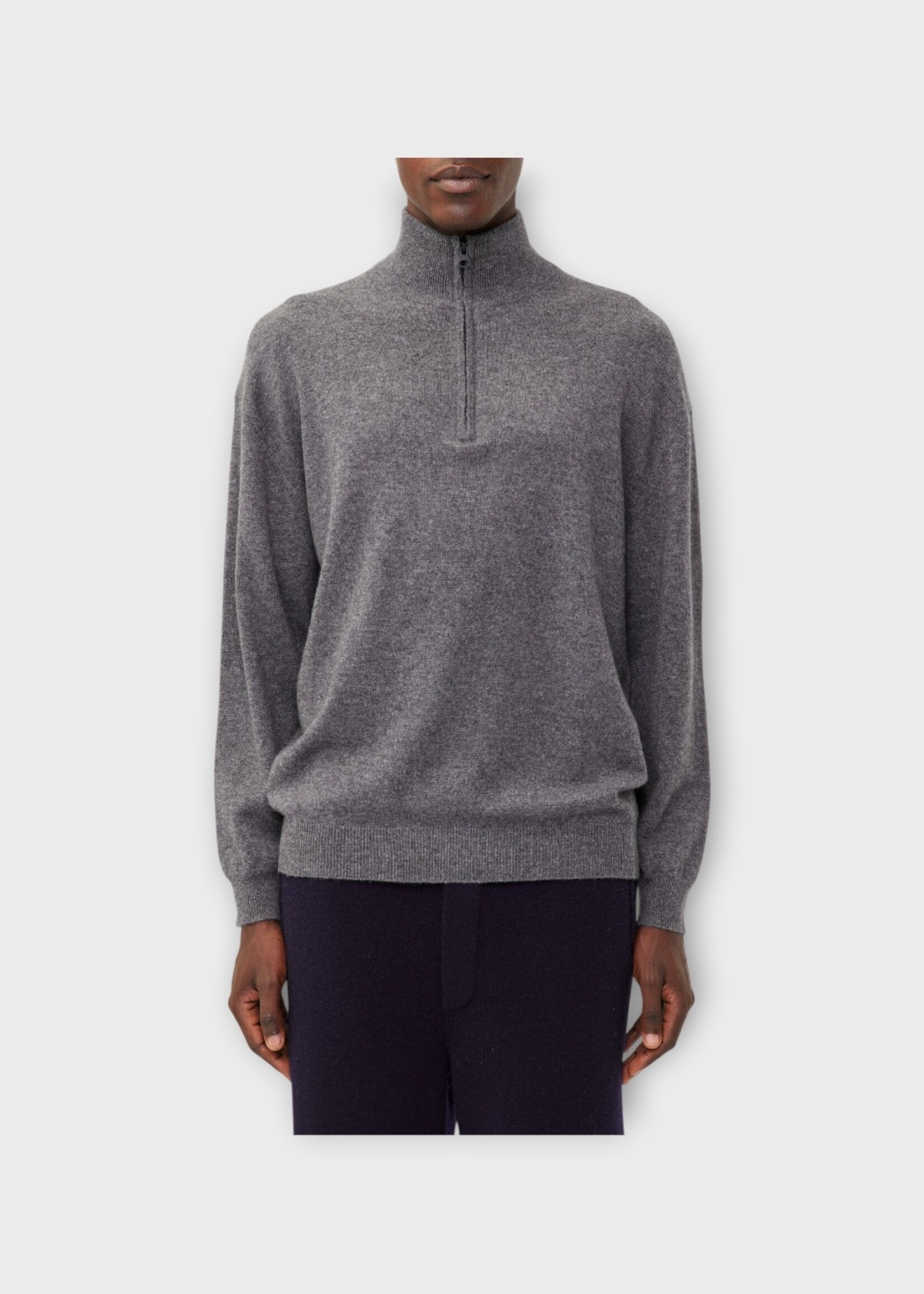 Lisa Yang Lisa Yang Knitwear, Grey, Augustus Cashmere Half Zipped Sweater In Graphite