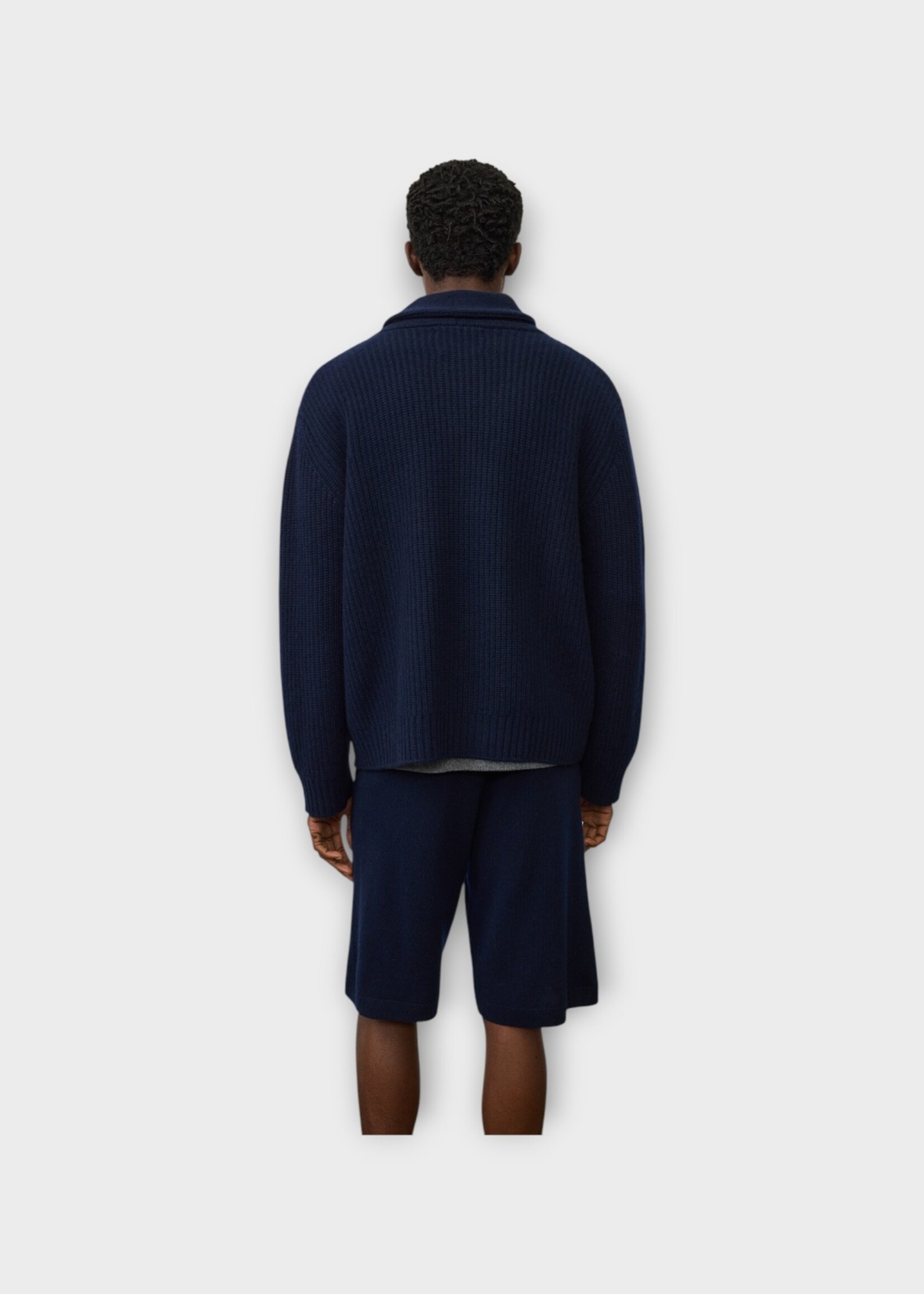 Lisa Yang Lisa Yang Knitwear, Blue, Lyle Cashmere Ribbed Fisherman Cardigan In Night Fall w/ Patch Pockets