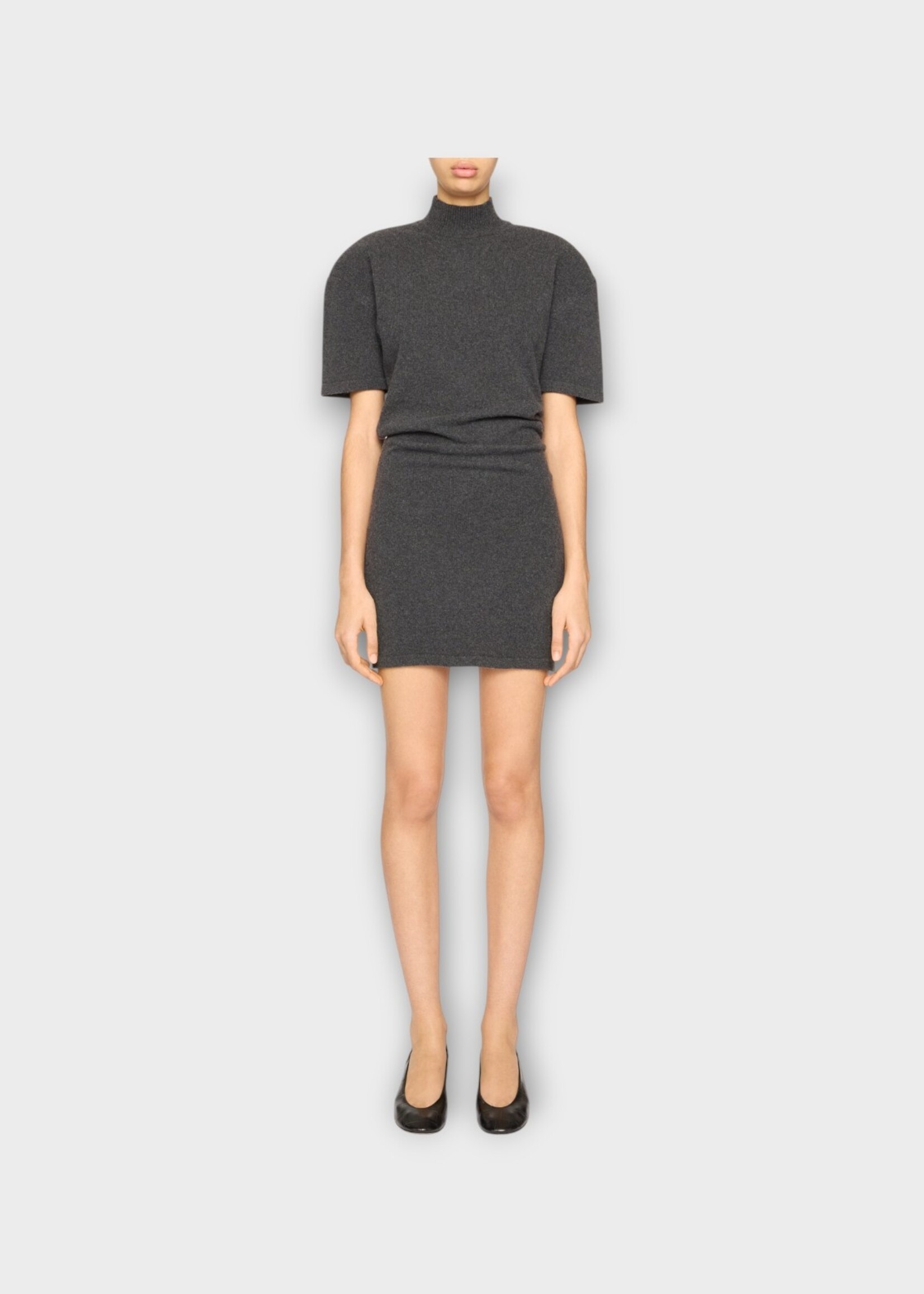 Jacquemus Jacquemus Dress, Grey, Turtle Neck Short Sleeve La Robe Maille Castagna Knitted Dress In Dark Grey