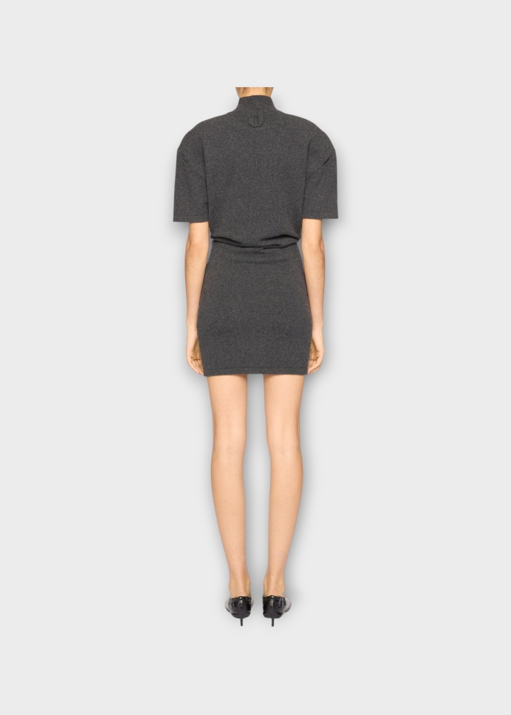 Jacquemus Jacquemus Dress, Grey, Turtle Neck Short Sleeve La Robe Maille Castagna Knitted Dress In Dark Grey