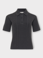 J.W. Anderson J.W. Anderson Polo, Grey, Cotton Mix Cropped Cable Knit Polo In Charcoal