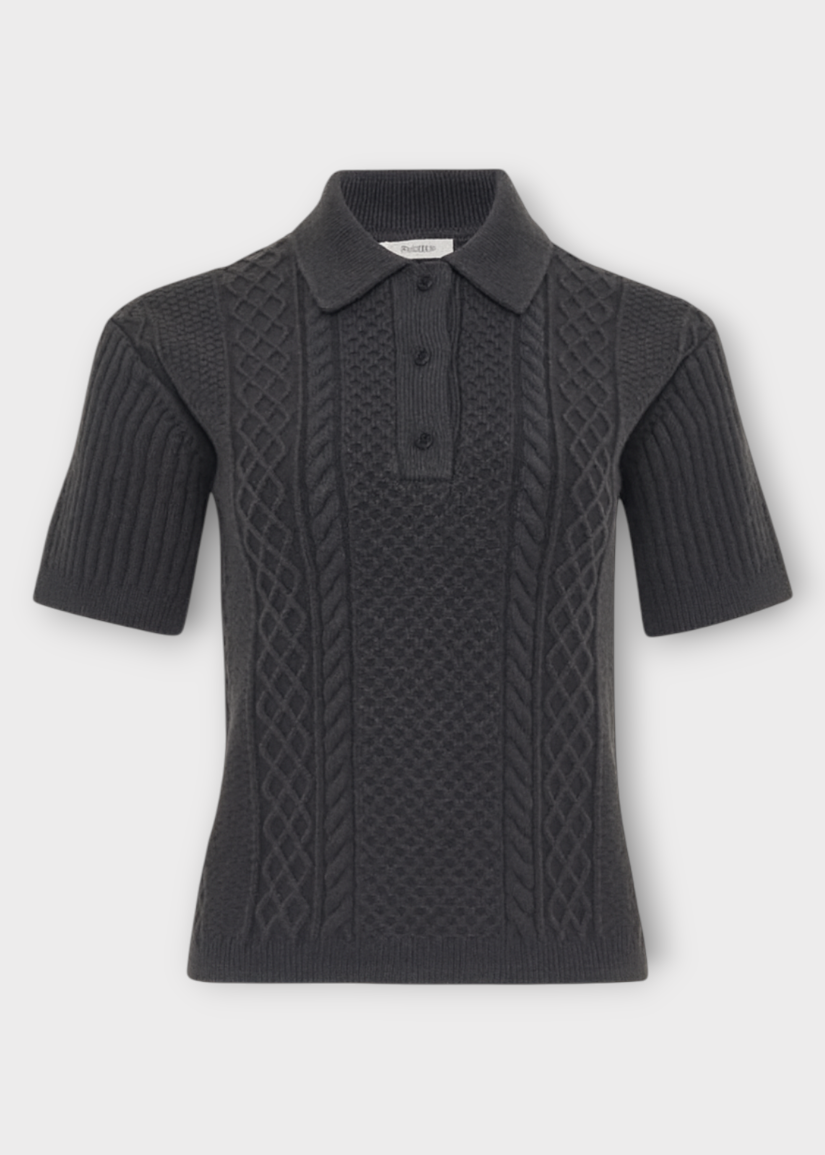 J.W. Anderson J.W. Anderson Polo, Grey, Cotton Mix Cropped Cable Knit Polo In Charcoal