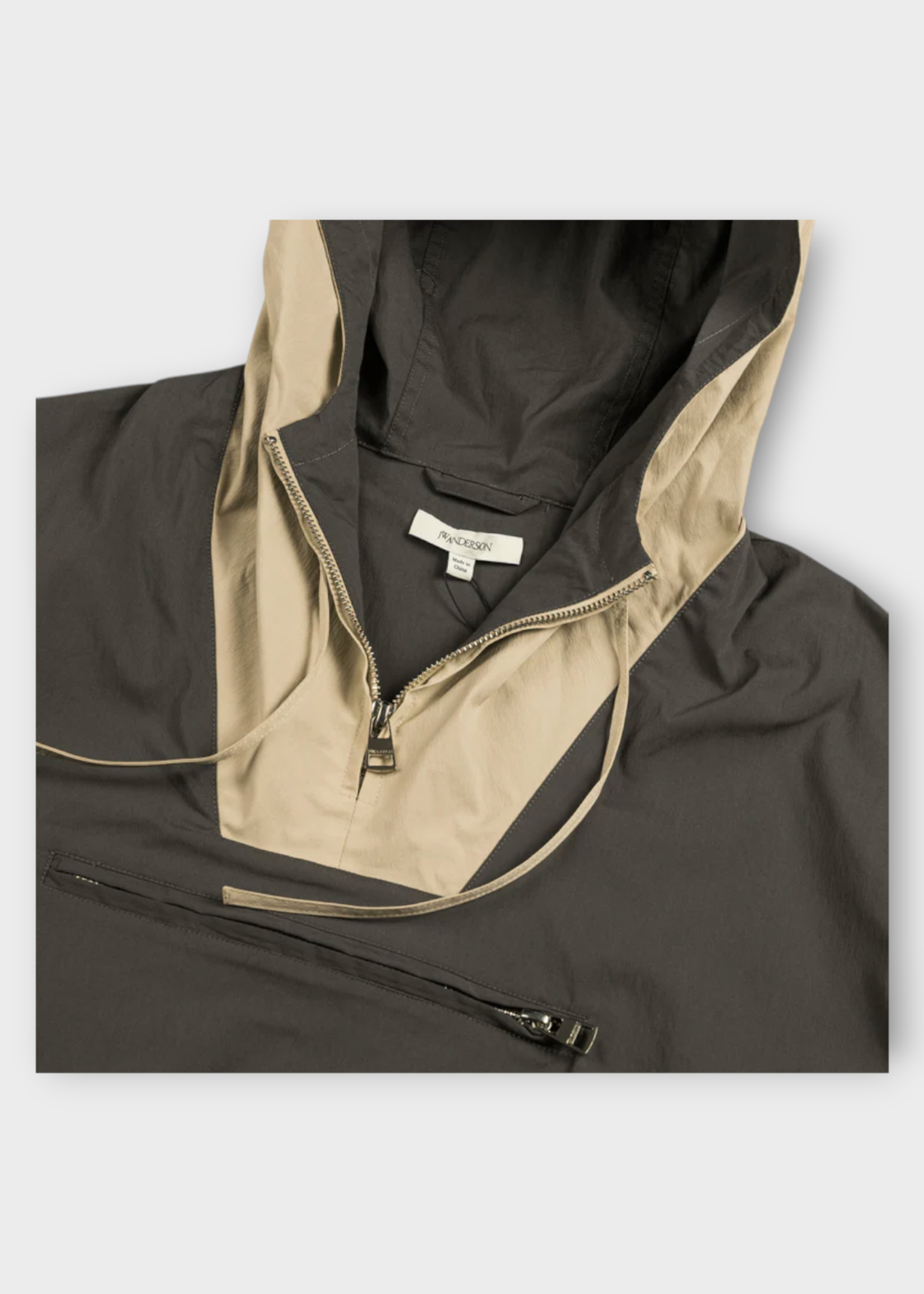 J.W. Anderson J.W. Anderson Jacket, Multi, Cotton Blend Nylon Contrast Hood Anorak In Charcoal