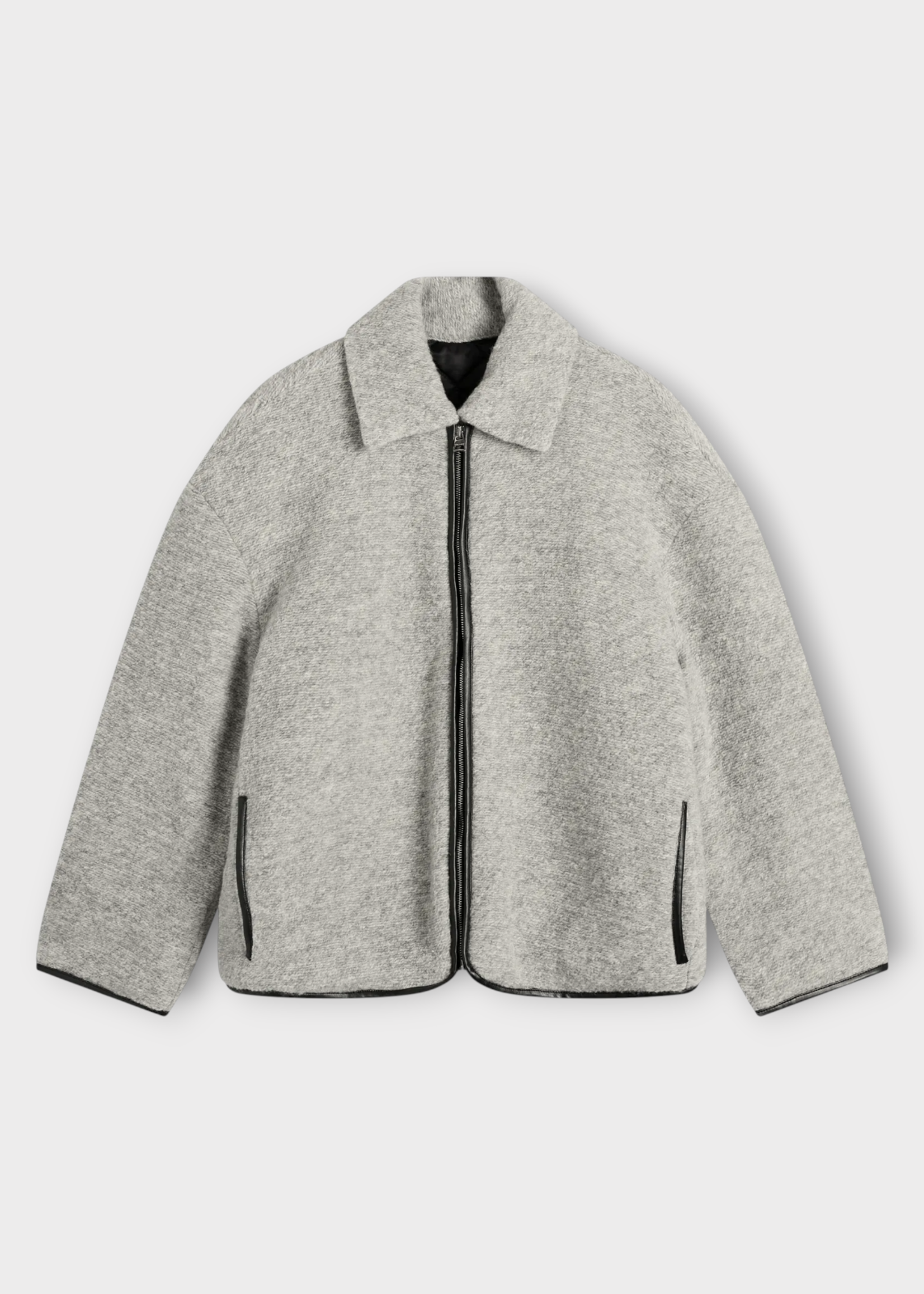 J.W. Anderson J.W. Anderson Jacket, Grey, Wool Relaxed Fit Collared Zipped Fleece Jacket In Light Grey Melange