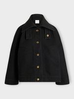 Patou Patou Coat, Grey,  Cotton Denim Volume Buttoned Parka In Khol Stone