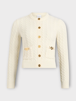 Patou Patou Knitwear, White, Cable Knitted Buttoned Cardigan In Snowberry White w/ Patch Pockets