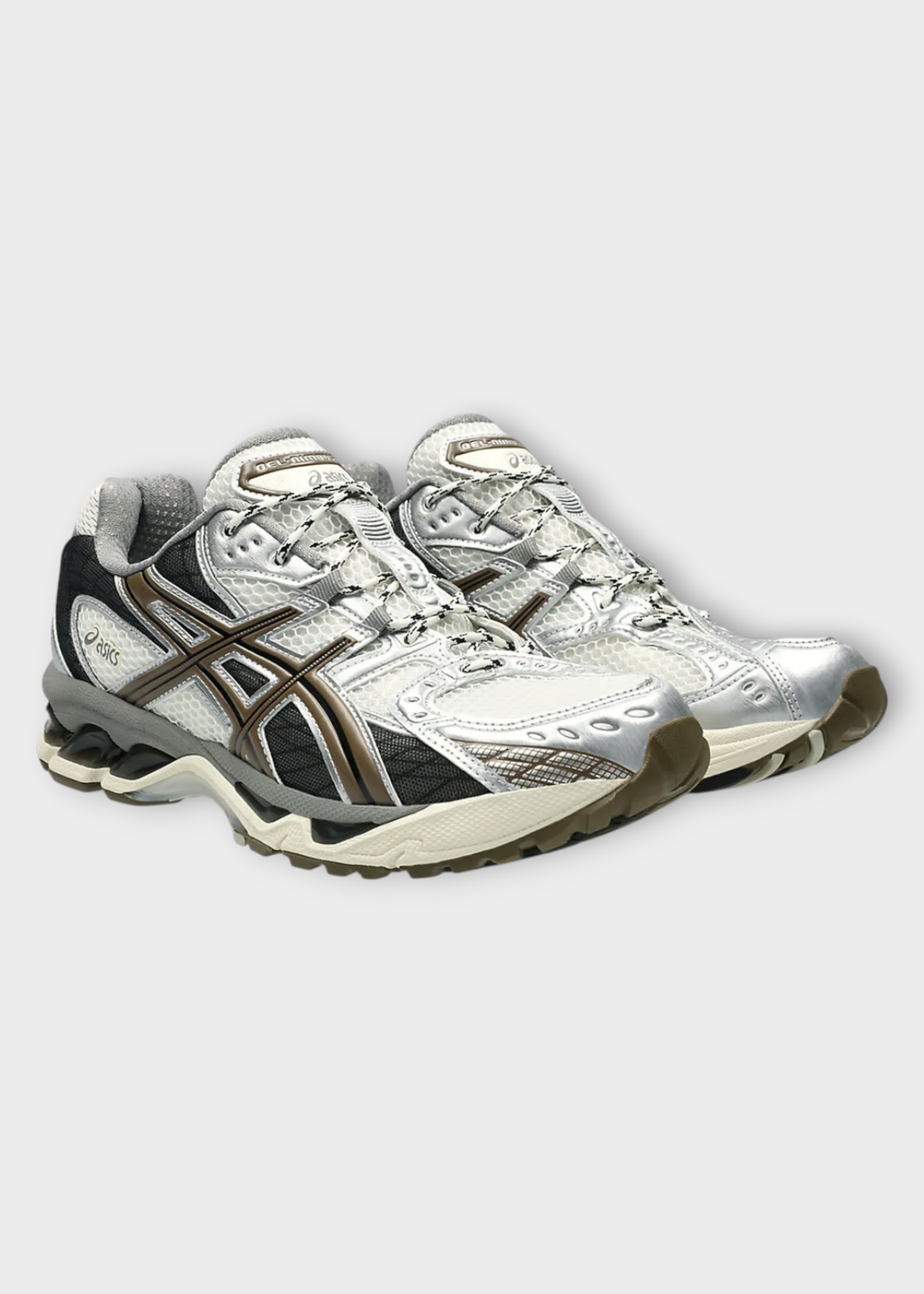 Asics Asics Sneakers, Multi, Gel Nimbus Shoes In Cream, Silver & Brown w/ Laces