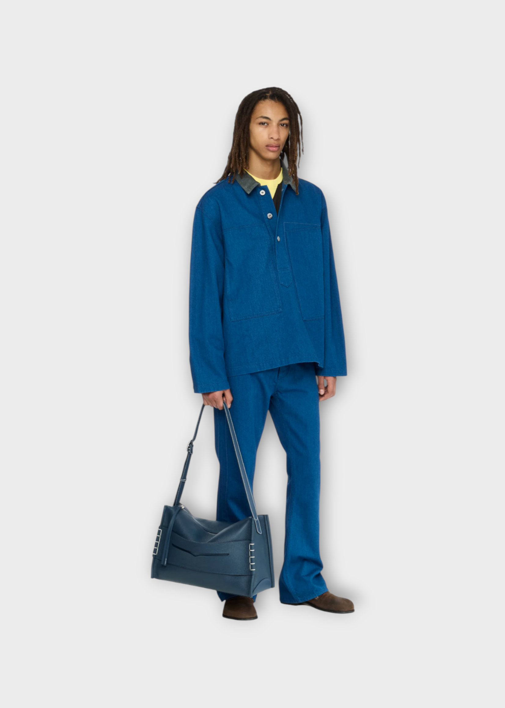 J.W. Anderson J.W. Anderson Shirt, Blue, Cotton Relaxed Fit Rugby Shirt In Bright Blue w/ Patch Pockets