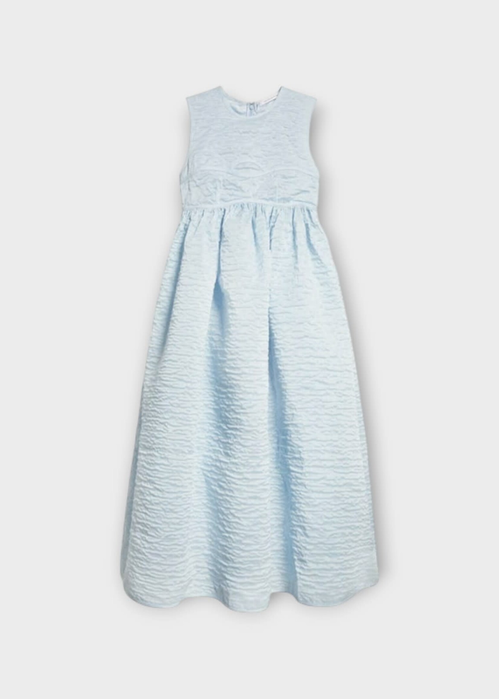 Cecilie Bahnsen Cecilie Bahnsen Dress, Blue, Soleil Crew Neck Sleeveless Midi Matelassé Dress in Mist Blue