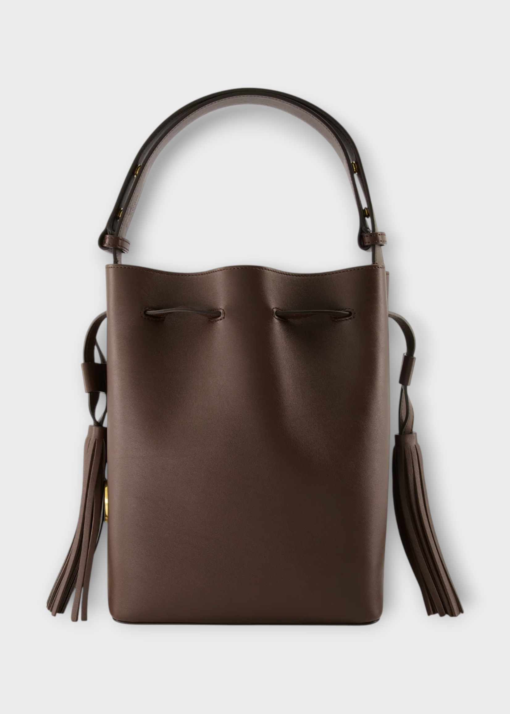 Valentino Valentino Bag, Brown, Calf Leather Drawstring Shoulder Bag In Dark Coffee w/ Brass Logo
