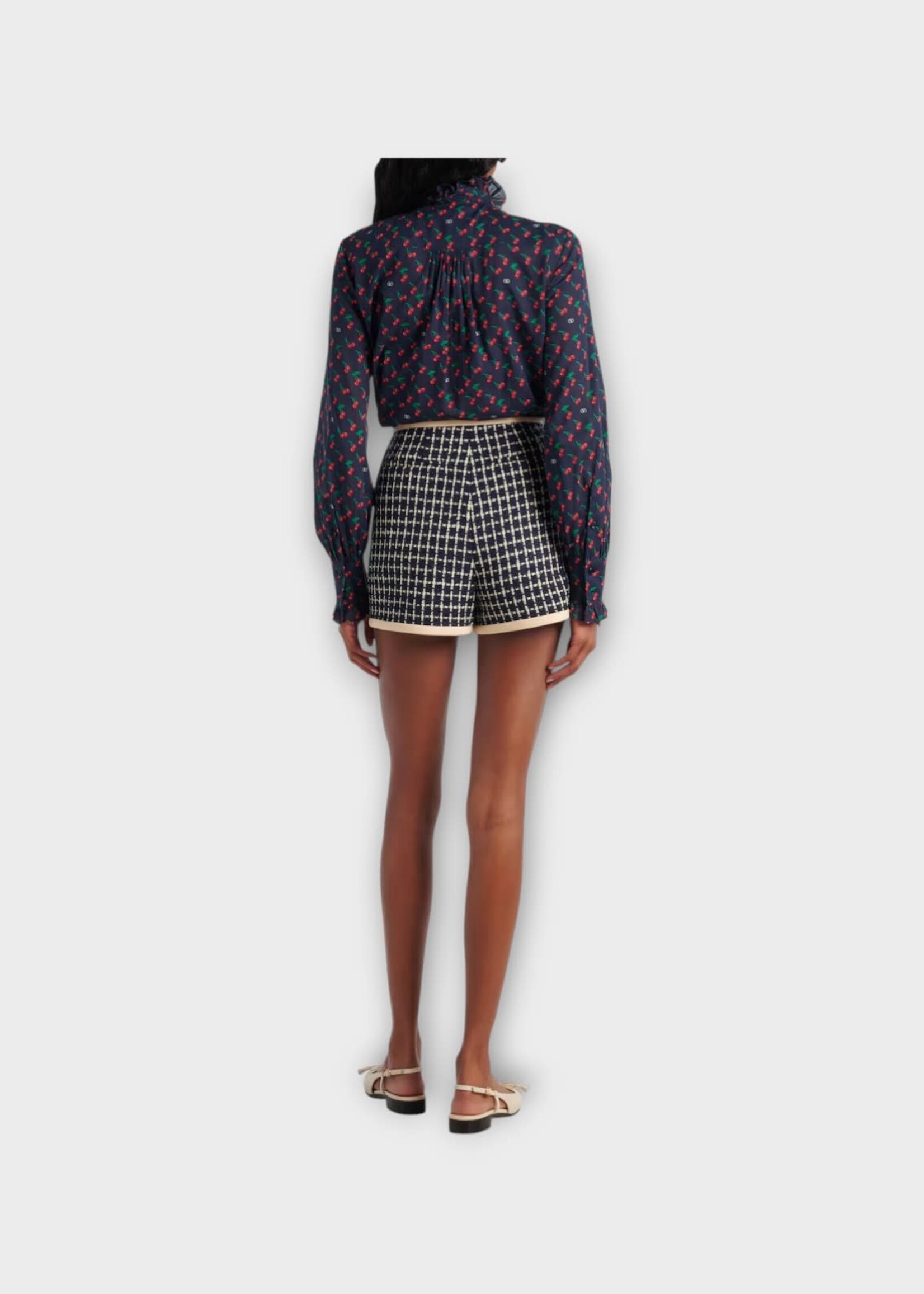 Valentino Valentino Shorts, Multi, Wool & Cotton Boucle' Shorts In Navy & Ivory