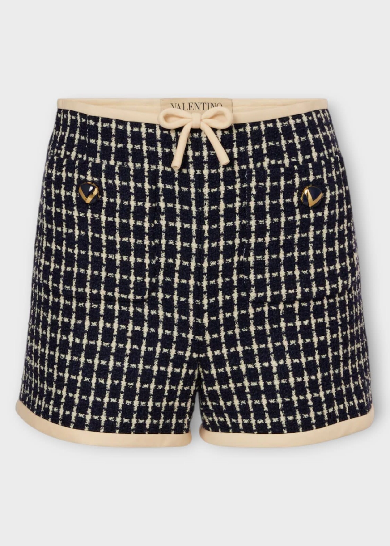 Valentino Valentino Shorts, Multi, Wool & Cotton Boucle' Shorts In Navy & Ivory