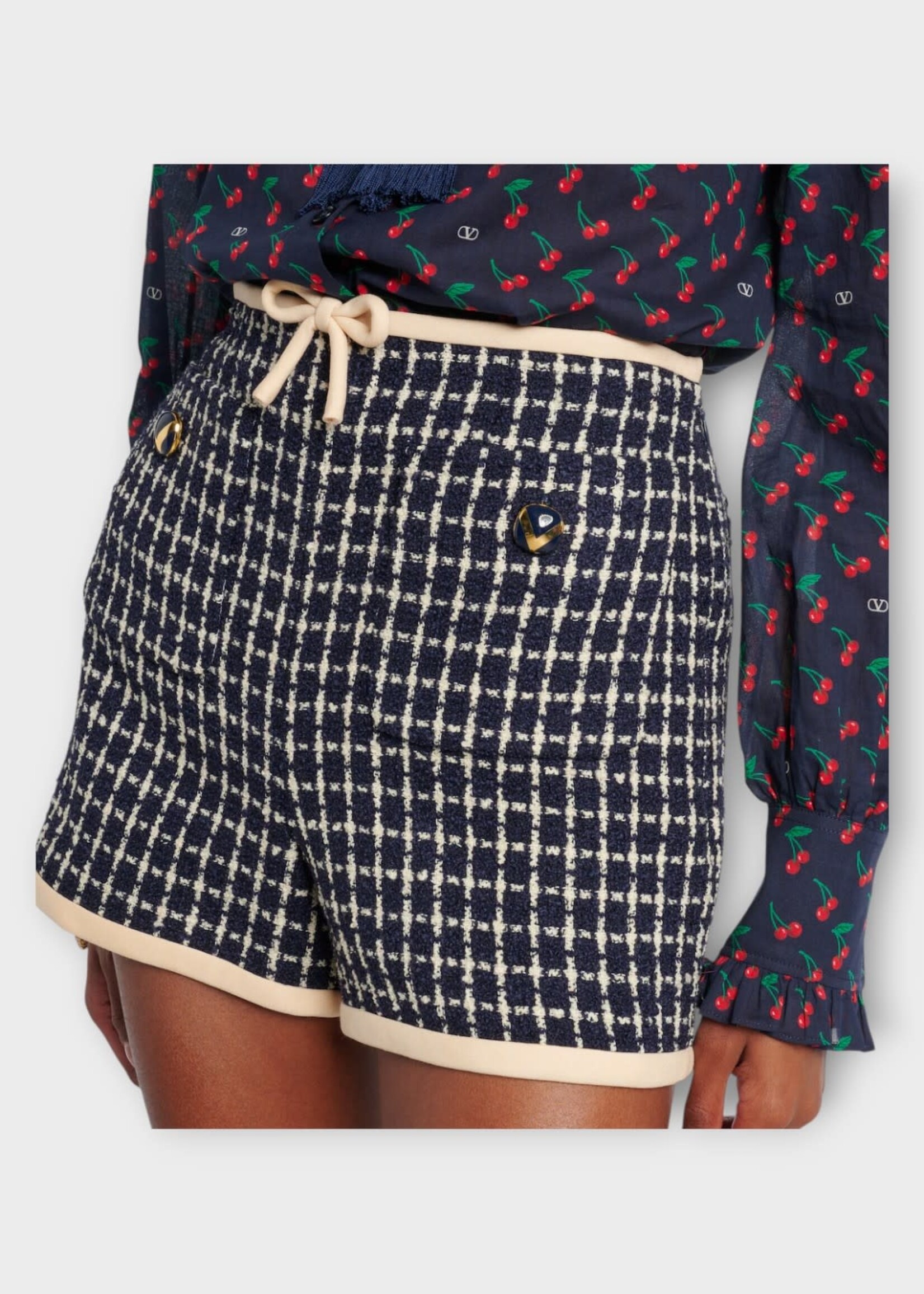 Valentino Valentino Shorts, Multi, Wool & Cotton Boucle' Shorts In Navy & Ivory