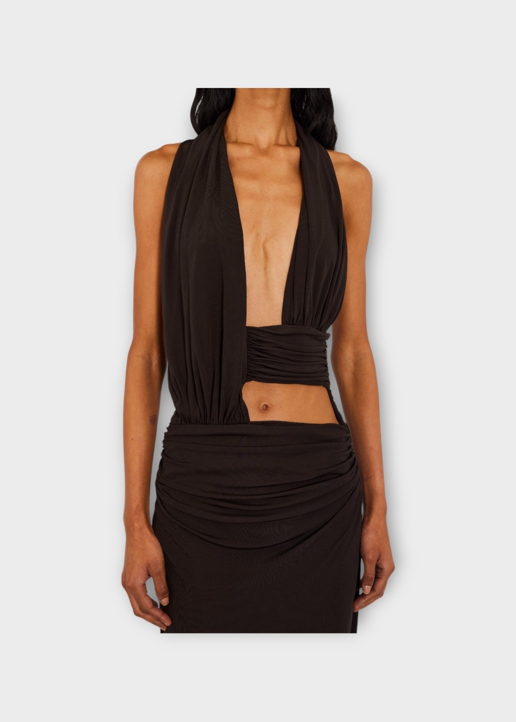 Christopher Esber Christopher Esber Dress, Brown, Dry Jersey Draped Cummerbund Jersey Dress In Espresso