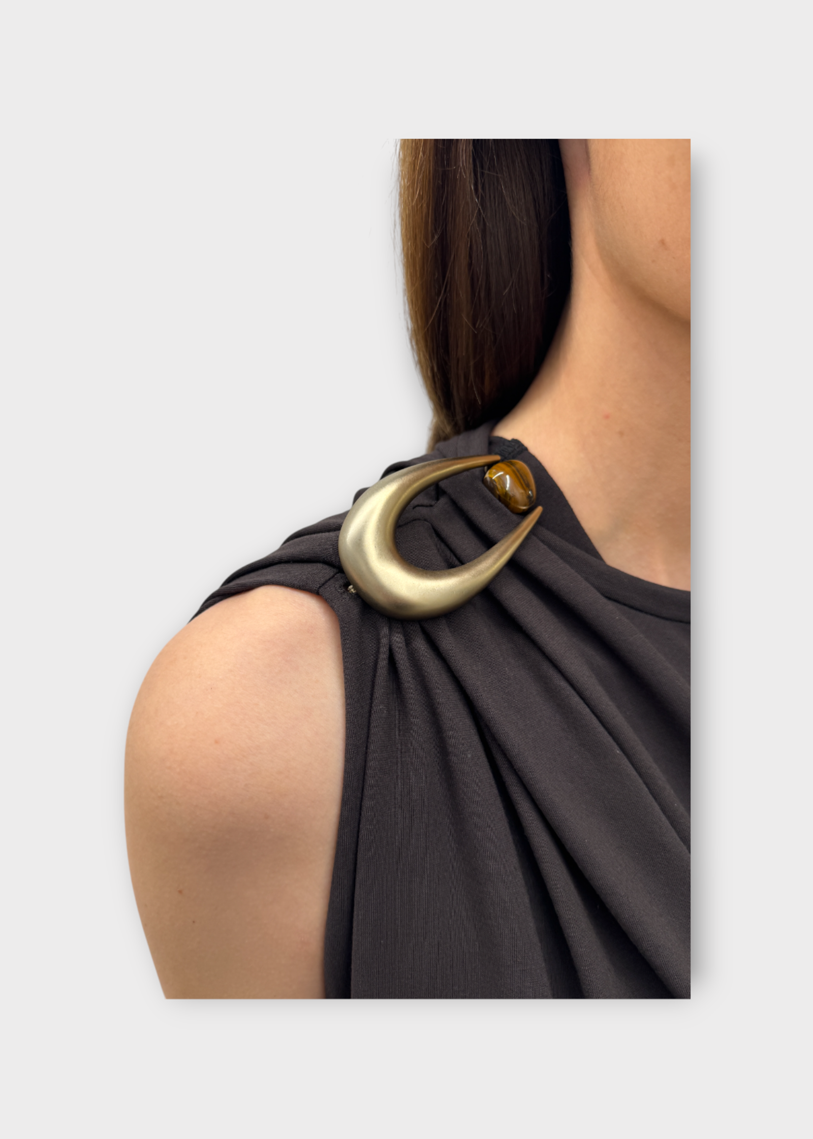 Christopher Esber Christopher Esber Dress, Brown, High Twist Jersey Stone Pin Column Tee Dress In Espresso