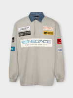 Martine Rose Martine Rose Polo, Grey, Cotton Rugby Polo In Grey w/ Denim Collar & Patches