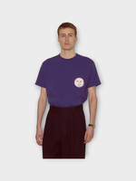 Bode Bode T-Shirt, Blue, Cotton Crew Neck Short Sleeve Moon Tee In Deep Blue w/ Chest Moon Patch Pocket