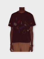 Bode Bode T-Shirt, Black, Cotton Crew Neck Short Sleeve Embroidered Field Guide Tee
