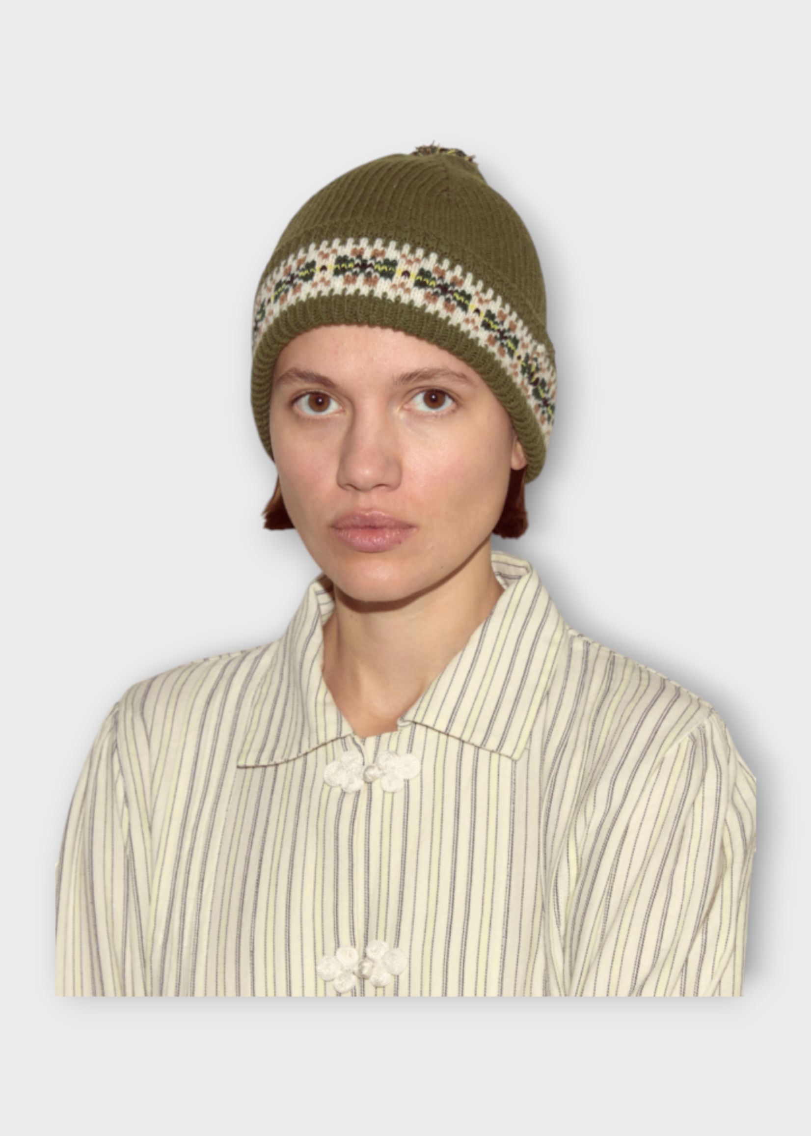 Bode Bode Hat, Green, Virgin Wool Moritz Beanie In Green & Flower Embroidery