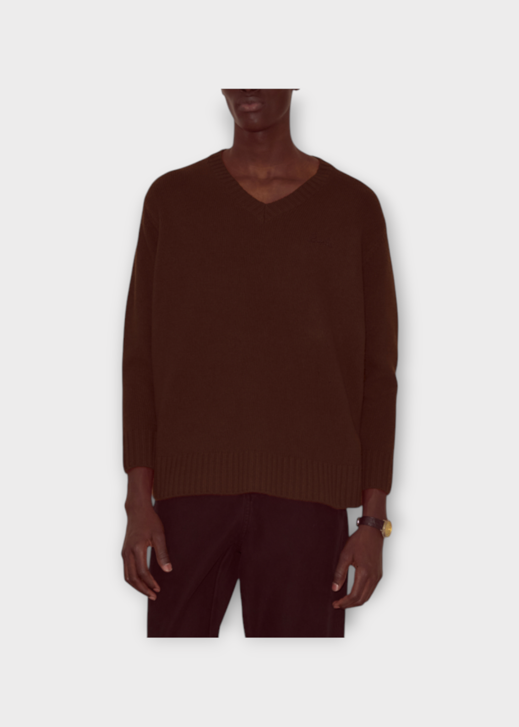 Bode Bode Knitwear, Brown, Cashmere & Wool V-Neck Currant Sweater In Dark Brown